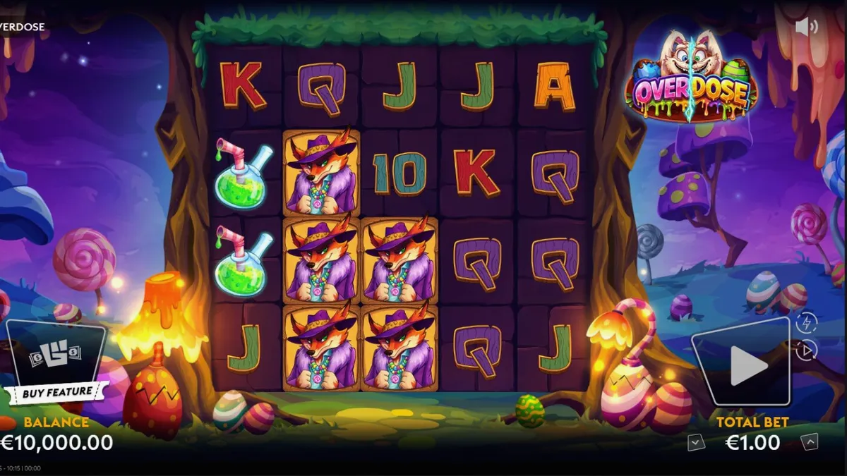 Interface do jogo de slot Overdose com elementos temáticos de Páscoa sombria