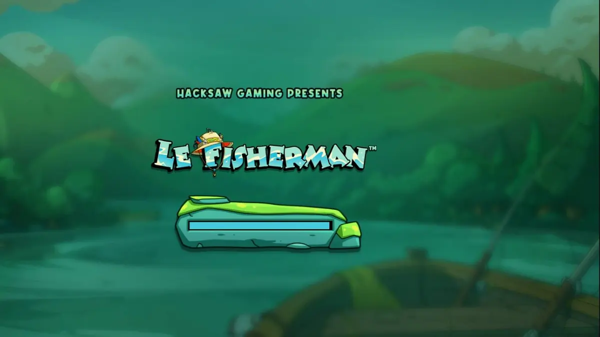 Smokey o guaxinim pescando em um cenário de desenho animado no slot Le Fisherman