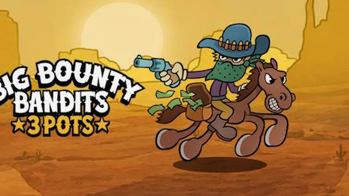 Cena vibrante do jogo de slot Big Bounty Bandits: 3 Pots com temática de Velho Oeste